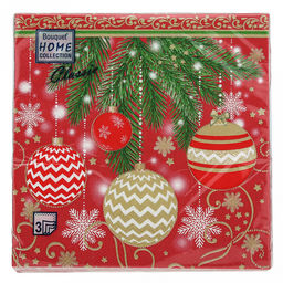 Салфетки бумажные Bouquet Home Collection Classic 33х33см, 3-х слойные, 20 штук в упаковке, 100% целлюлоза, Елочные украшения (Россия)