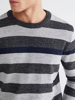 Bisiklet Yaka ?izgili Erkek Triko Kazak