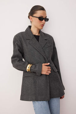 Koyu Gri Diagonel Mono Kapama Fitted K?sa Kase Kaban TWOAW26KB00036 - Trendyolmilla фото 6