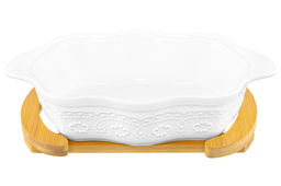 Блюдо д/зап и серв 32*20*14 см 1,5 л ажур Белый узор + стекл крышка на дер подстав. - Elan gallery фото 23