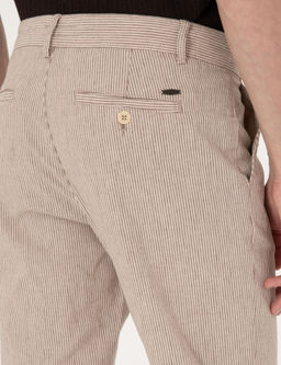 Bej Slim Fit Keten Kar___ml_ Beli _pli _izgili Kanvas Pantolon