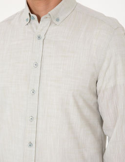 _a_la Keten G_r_n_ml_ Slim Fit Uzun Kollu G_mlek
