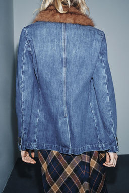 DENIM BLAZER WITH FAUX FUR COLLAR ZW COLLECTION