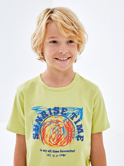 Bisiklet Yaka Bask?l? K?sa Kollu Erkek ?ocuk Ti??rt