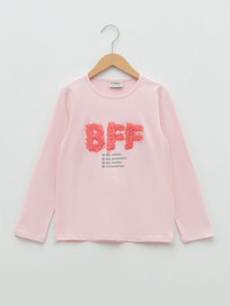 Bisiklet Yaka Bask?l? Uzun Kollu Pamuklu K?z ?ocuk Ti??rt