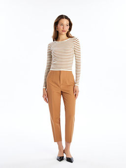 Bisiklet Yaka ?izgili Uzun Kollu Kad?n Triko Kazak