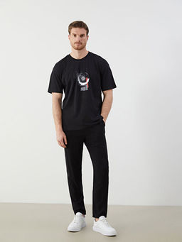 Bisiklet Yaka Bask?l? Penye Erkek Ti??rt