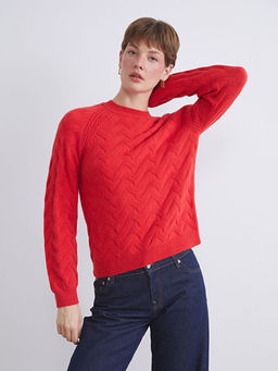 Bisiklet Yaka Kendinden Desenli Kad?n Triko Kazak