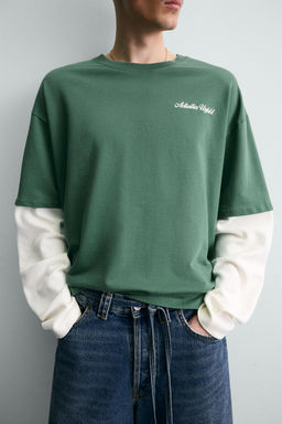 SUDADERA MANGA EFECTO DOBLE / Verde - Zara фото 5