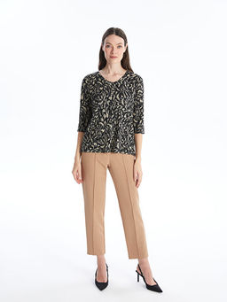 V Yaka Desenli Bluz