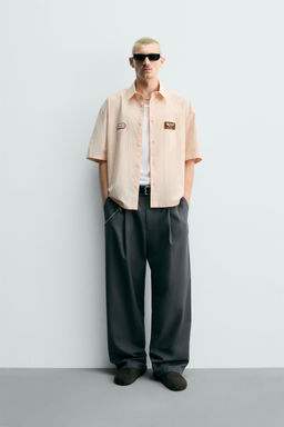 CAMISA BOXY FIT RAYAS / blanco-naranja