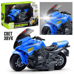 Мотоцикл "Спортивный" 1:20 (свет, звук) в коробке (цвет синий)