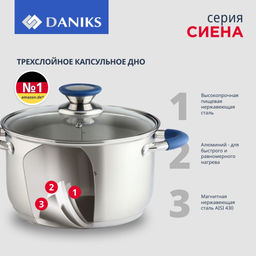 Кастрюля нерж СИЕНА 2,9л со стекл крышкой силикон/ручки SD-A93-18 (352051) /DANIKS/  фото 12
