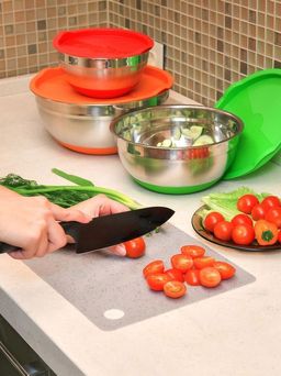 Набор стальных мисок MIX&STORE 3шт, 1.5л+2.4л+3.7л с крышками, силиконовое дно - Attribute фото 18