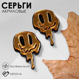 Серьги акрил Смайлики потёкшие, цвет жёлтый в чёрном металле