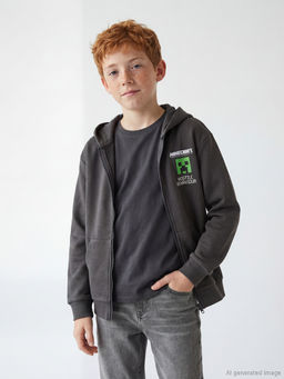 Minecraft Bask?l? Erkek ?ocuk Fermuarl? Sweatshirt