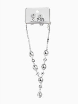 Набор 2 пред-а: серьги, колье "Вечерний шик" овал, цвет бело-изумрудный в серебре