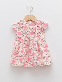 Bisiklet Yaka Desenli K?sa Kollu Pamuklu K?z Bebek Elbise