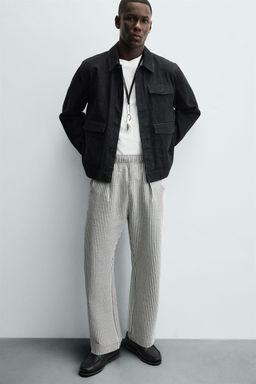 COMFORT STRIPED SEERSUCKER TROUSERS - Zara фото 6