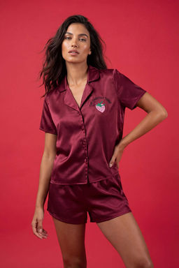 Trendyolmilla Siyah Cilek ve Slogan Nak?sl? Saten Sortlu Dokuma Pijama Tak?m? THMSS22PT0395  фото 36
