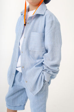 Рубашка-хенли Лен, голубой меланж - Inzibe фото 44