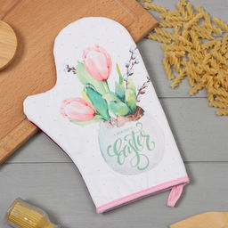 Варежка-прихватка Этель Тюльпаны 20х28см,саржа, 100% х/л, ватин 250г/м2