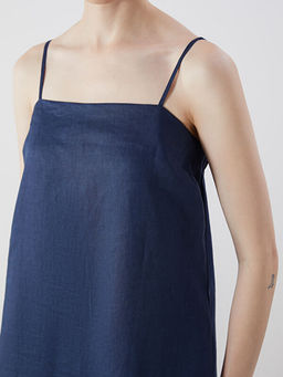 Kare Yaka %100 Keten Mini Elbise