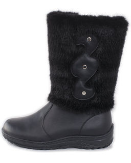 Унты женские на литой подошве. Черные., "Норка" черная. Молния.