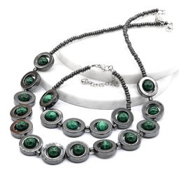 Колье с браслетом из гематита с малахитом шарик 8мм, 48см, 18см Радуга камня