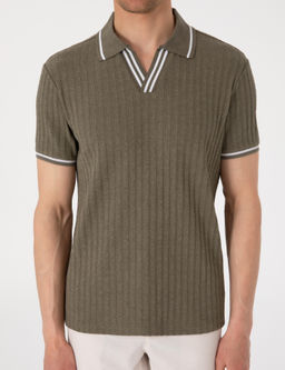 Haki Slim Fit _rme Dokulu Apa_ Yaka Ti__rt