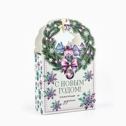 Цена за 2 шт. Коробка новогодняя складная «Новогодний венок» 18 х 30 х 7 см