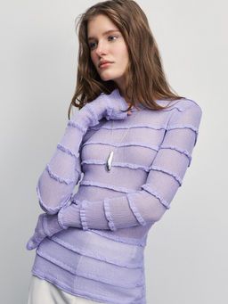 Трикотажный лонгслив с воланами из вискозы / Zarina  фото 2