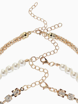 Чокеры «Стиль», набор 3 шт. бусины №8, со стразами, тянется, 35 + удлинитель 5 см, белый в золоте