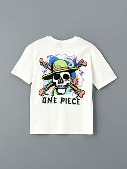 Bisiklet Yaka One Piece Bask?l? Erkek ?ocuk Ti??rt