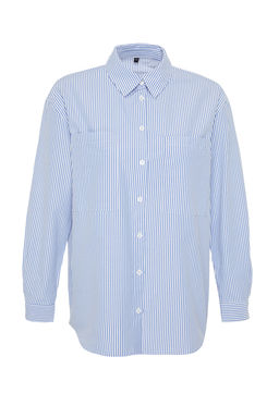 Lacivert Cizgili Oversize Genis Kal?p Dokuma Gomlek TWOAW23GO00359