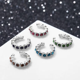 Серьги Каффы манжеты, набор 5 шт, цветные в серебре