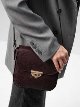 Сумка кожаная через плечо Deboro 3158 пурпур крок