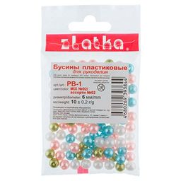 Бусина Zlatka MIX пластик PB-1 6 мм 10 х 10 г  0.2 г №02 ассорти
