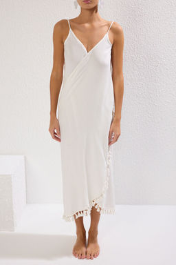 Siyah Dokuma Puskul Plaj Midi Elbise TBESS25EL00068 - Trendyolmilla фото 8