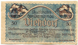 Банкнота 50 геллеров 1920 года Австрия  Фидорф (нотгельд)