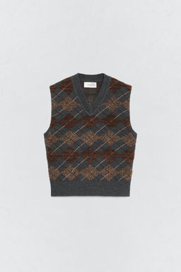 CHALECO PUNTO ROMBOS TEXTURA SOSHIOTSUKI X ZARA / Gris antracita  фото 5