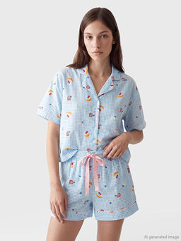 Desenli Kad?n ?ortlu Pijama Tak?m?