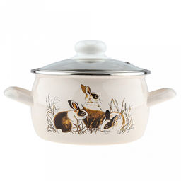 Зайчата Кастрюля эмалированная 2,0л, форма полусфера, стеклянная крышка, нержавеющий ободок (Россия) - Домашняя мода фото 2