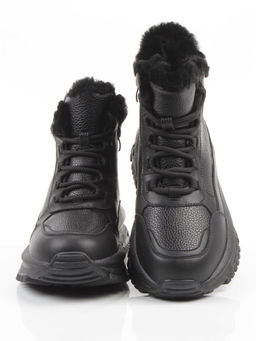 04-WG044-1M BLACK Кроссовки зимние женские (натуральная кожа, 100% шерсть)