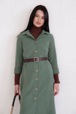 10896 Платье-рубашка из микровельвета папоротник - Martichelli фото 31