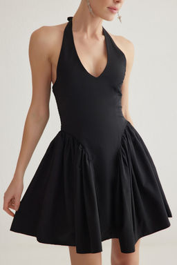 Siyah A-Kesim Poplin Dokuma K?sa Abiye Gece Mezuniyet Elbisesi TPRSS25EL00136 - Trendyolmilla фото 3