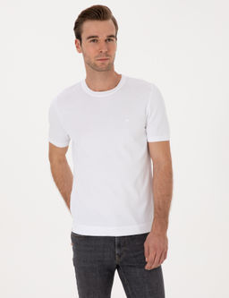 Beyaz Slim Fit Bisiklet Yaka Triko T-shirt