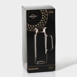 Кувшин для воды Magistro «Богема», 1.7 л, 10×27.5 см, с металлической крышкой, стекло, прозрачный, серебристая крышка