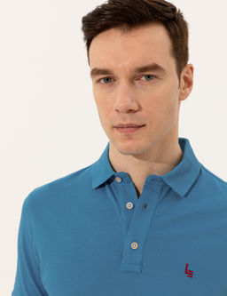 Kobalt Mavi Polo Yaka Slim Fit Basic T-Shirt