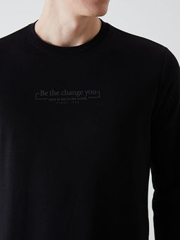 Bisiklet Yaka Bask?l? Erkek Kal?n Sweatshirt